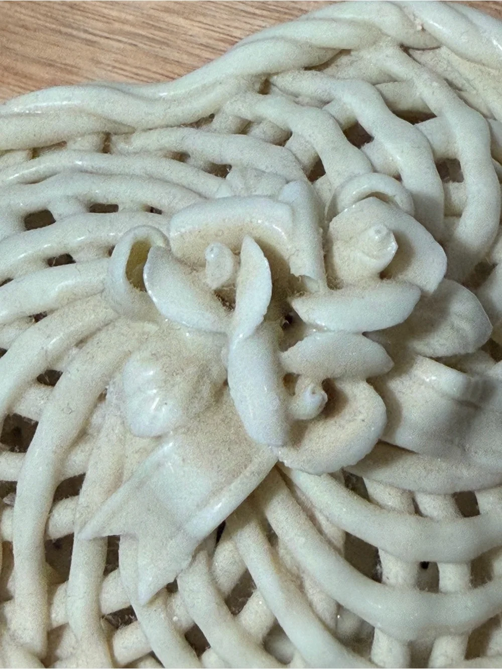 Vintage Ivory Lattice Heart shaped Ceramic Trinket Basket